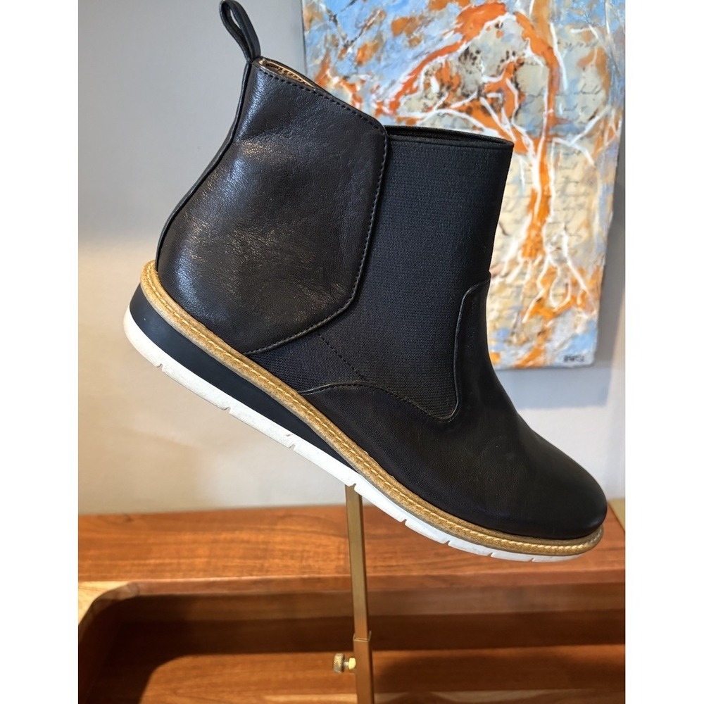 Adam Tucker Leather Chelsea Booties 8 Black Comfort Minimalist Casual Work